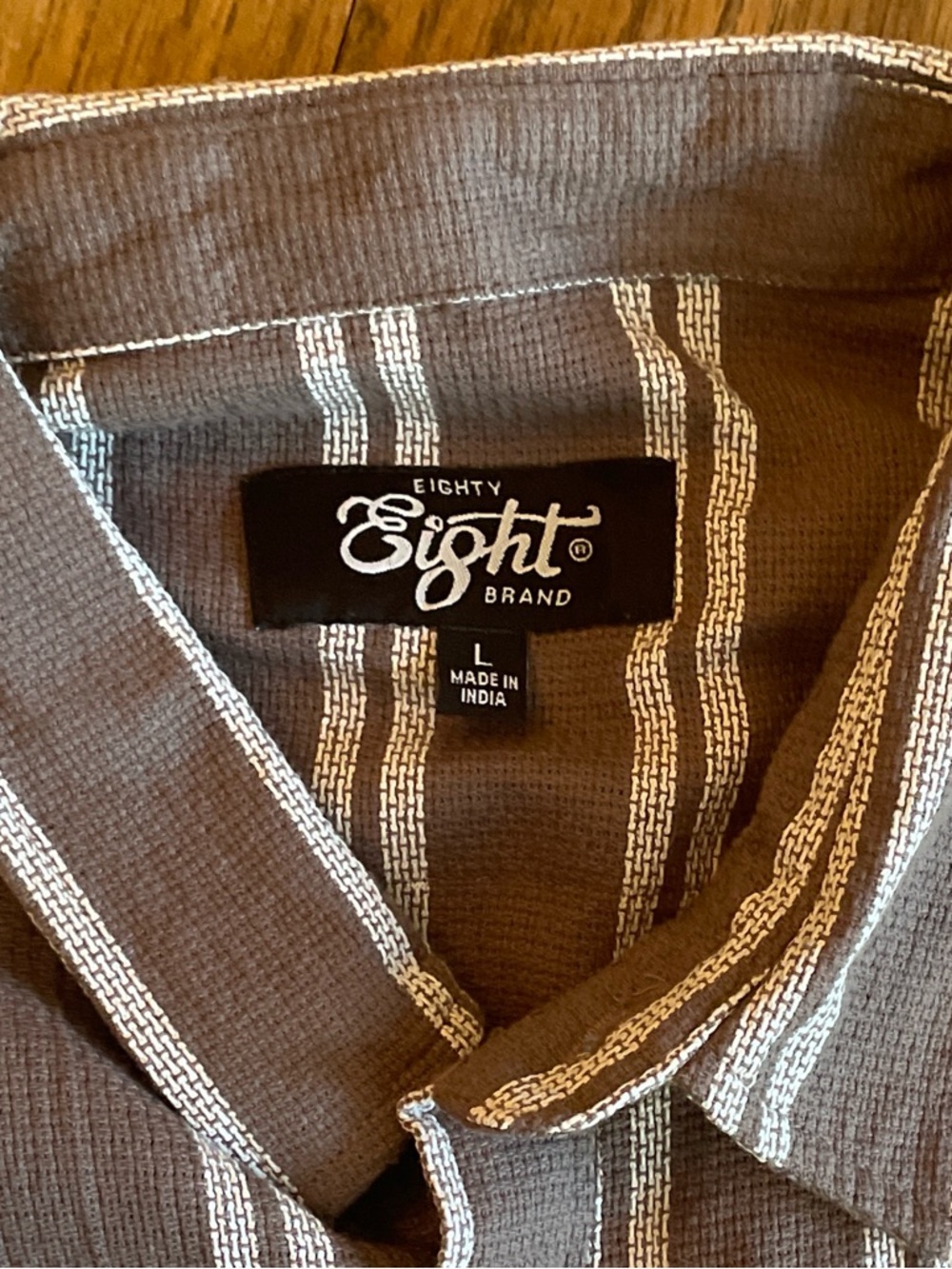 Eighty Eight Brand Striped Button-Up Shirt - Brown & Cream, Size Large